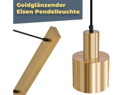 Lámpara colgante NETTLIFE para mesa de comedor, estilo vintage, 3 luces, dorada, diseño moderno, de metal, E27