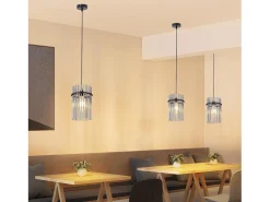 Lámpara colgante Nettlife negra, lámpara colgante de cristal con casquillo E27, 1 llama, Ø 16 cm, para mesa de comedor, cocina (sin bombilla).