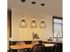 Lámpara colgante NETTLIFE para mesa de comedor, de metal negro, 1 llama, estilo retro industrial, madera, cuerda de cáñamo, E27