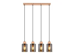 Lámpara colgante NETTLIFE para mesa de comedor, de cristal, vintage, de madera, 4 llamas de cristal ahumado, E27