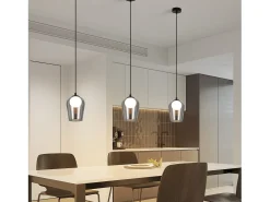 Lámpara colgante NETTLIFE para mesa de comedor, lámpara colgante vintage de cristal, 1 llama, G9, color negro, altura ajustable
