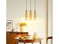Lámpara colgante NETTLIFE dorada de 3 bombillas - Lámpara colgante para mesa de comedor E27 Lámpara colgante industrial de metal
