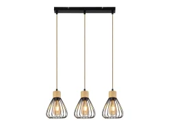 Lámpara colgante NETTLIFE, estilo vintage industrial retro para salón, de madera y cuerda de cáñamo, en metal negro, 3 llamas, E27