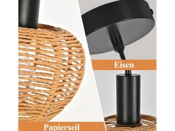 Lámpara colgante Nettlife Boho de ratán, 1 luz, tejido vintage, cuerda de cáñamo, E27, para comedor (sin bombilla)