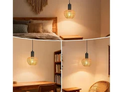 Lámpara colgante Nettlife Boho de ratán, 1 luz, tejido vintage, cuerda de cáñamo, E27, para comedor (sin bombilla)