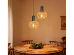 Lámpara colgante Nettlife Boho de ratán, 1 luz, tejido vintage, cuerda de cáñamo, E27, para comedor (sin bombilla)