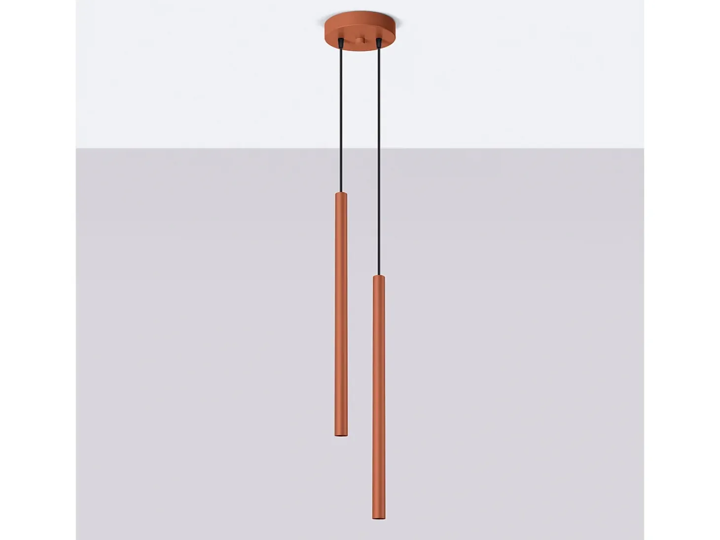 Lámpara Colgante Pastelo Moderno De Acero - 2 Fuentes Luminosas - L.15 X A.104 Cm - Ocre Rojo