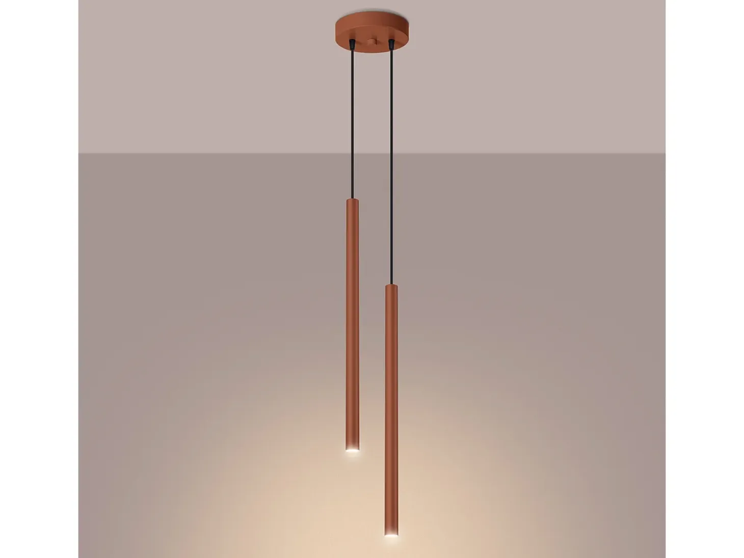 Lámpara Colgante Pastelo Moderno De Acero - 2 Fuentes Luminosas - L.15 X A.104 Cm - Ocre Rojo