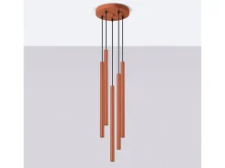 Lámpara Colgante Pastelo Moderno De Acero - 5 Fuentes Luminosas - L.25 X A.104 Cm - Ocre Rojo