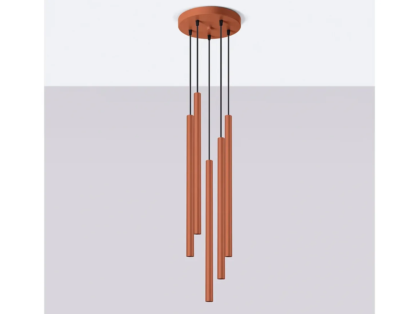 Lámpara Colgante Pastelo Moderno De Acero - 5 Fuentes Luminosas - L.25 X A.104 Cm - Ocre Rojo