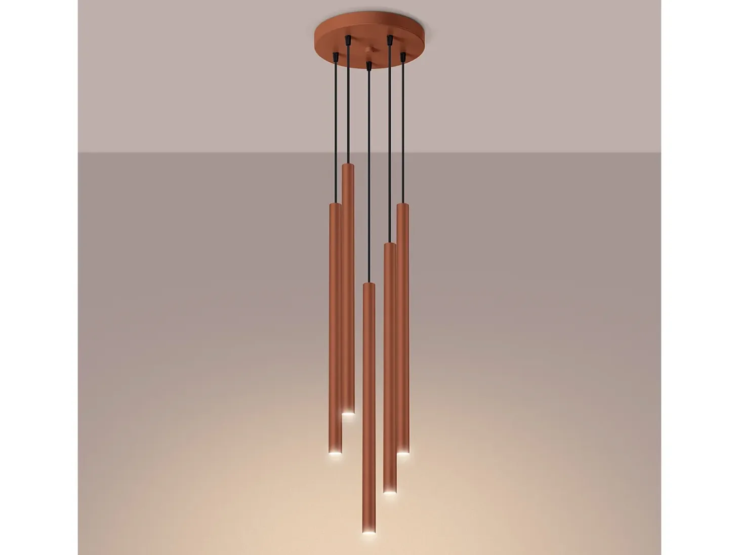 Lámpara Colgante Pastelo Moderno De Acero - 5 Fuentes Luminosas - L.25 X A.104 Cm - Ocre Rojo