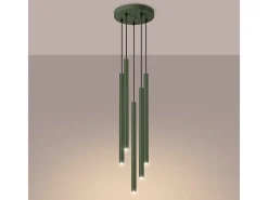 Lámpara Colgante Pastelo Moderno De Acero - 5 Fuentes Luminosas - L.25 X A.104 Cm - Verde Oliva
