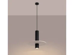 Lámpara colgante Pelta moderno de fieltro/acero - 1 fuentes luminosas - L.30 x A.126 cm - beige/negro