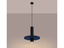 Lámpara colgante Pelta moderno de fieltro/acero - 1 fuentes luminosas - L.30 x A.126 cm - azul marino/negro