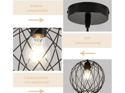 Lámpara colgante redonda negra NETTLIFE - Lámpara colgante vintage E27 Lámpara colgante industrial retro Lámpara de mesa