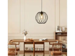 Lámpara colgante redonda negra NETTLIFE - Lámpara colgante vintage E27 Lámpara colgante industrial retro Lámpara de mesa