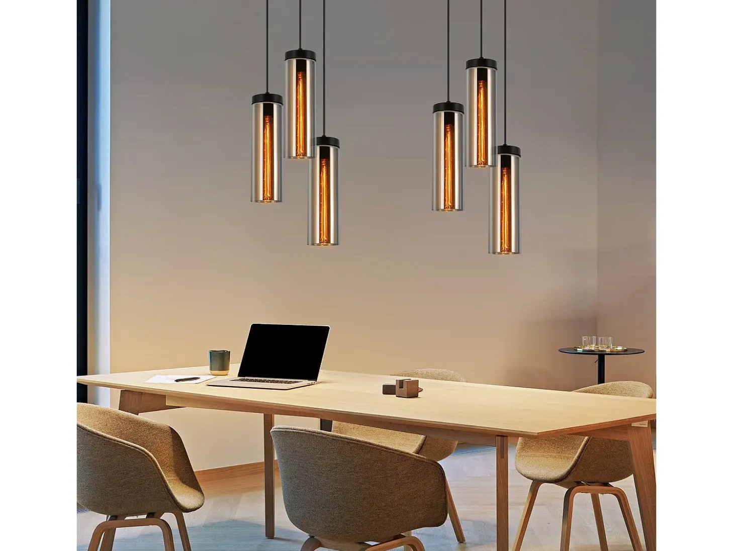 Lámpara colgante retro de cristal negro mate para mesa de comedor, 3 llamas, E27