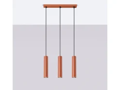 Lámpara colgante Toris desván de acero - 3 fuentes luminosas 3000K - L.45 x A.98 cm - ocre rojo