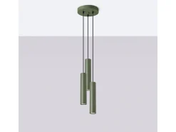 Lámpara colgante Toris desván de acero - 3 fuentes luminosas 3000K - L.19,5 x A.108 cm - verde oliva