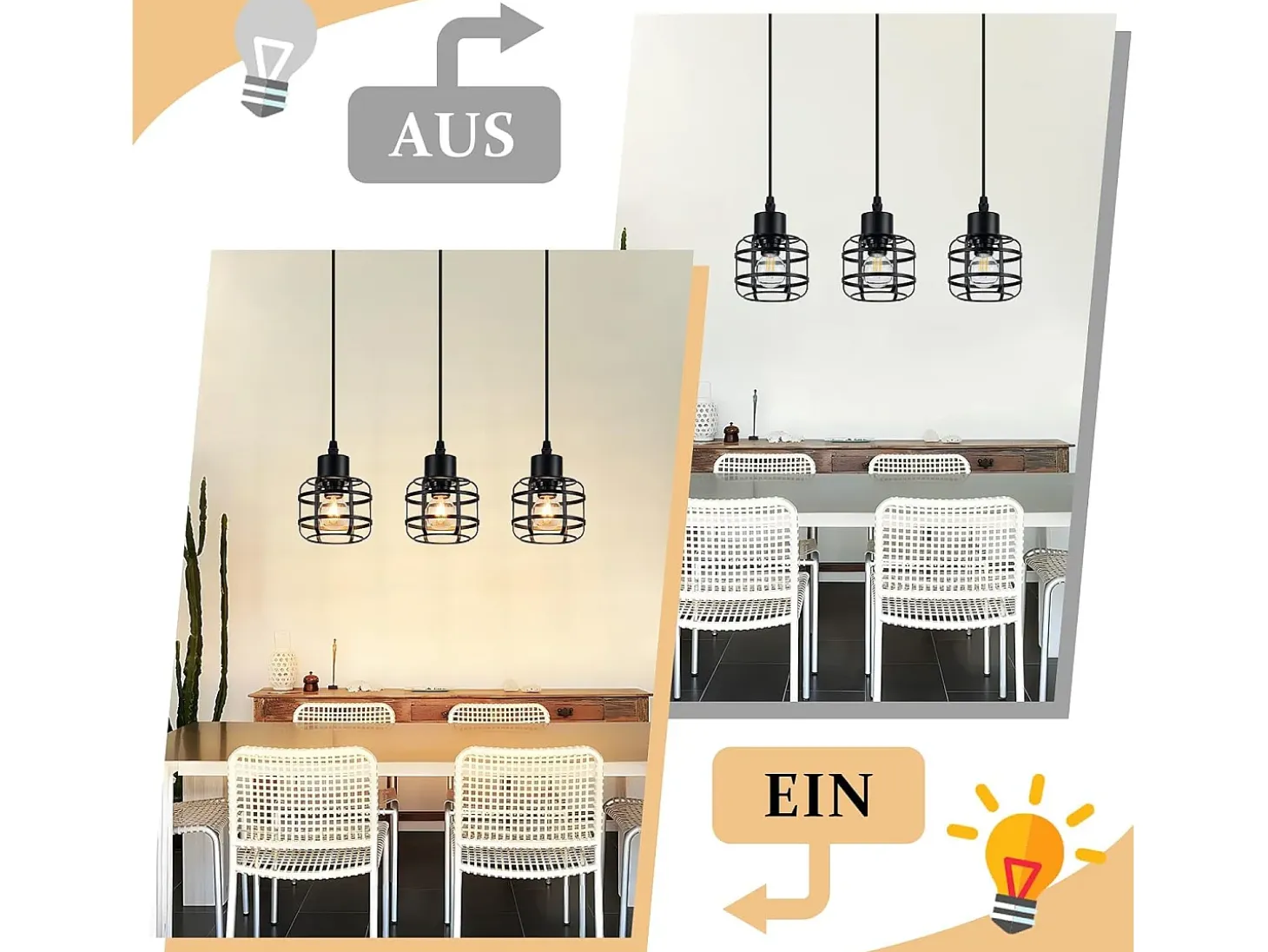 Lámpara colgante vintage Nettlife de 3 luces - Lámpara de araña de metal negro E14 retro - Altura ajustable para comedor y sala de estar (bombillas no incluidas)
