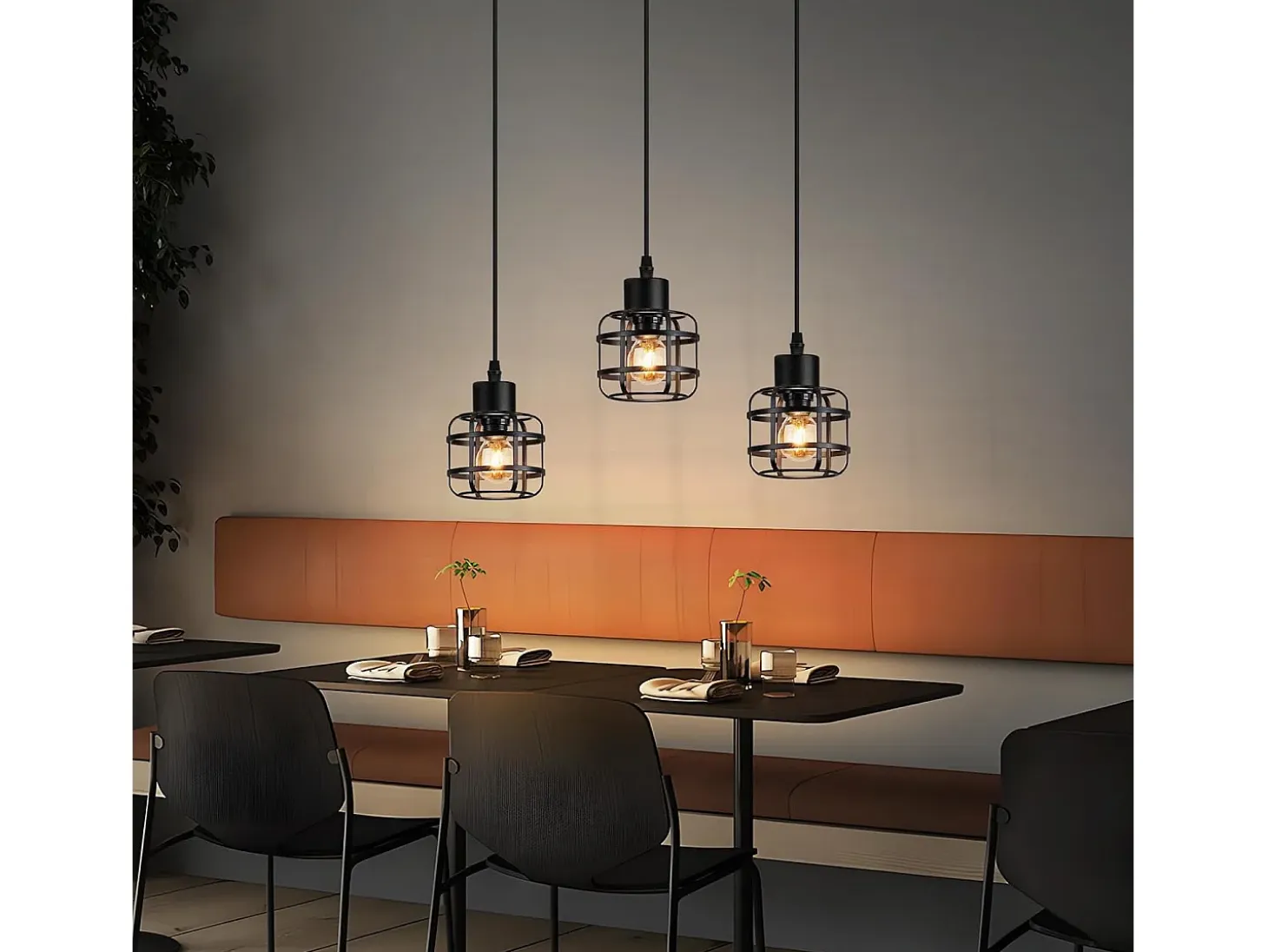 Lámpara colgante vintage Nettlife de 3 luces - Lámpara de araña de metal negro E14 retro - Altura ajustable para comedor y sala de estar (bombillas no incluidas)