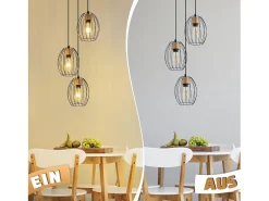 Lámpara colgante vintage Nettlife de 3 luces - Lámpara industrial de metal y madera negra, casquillo E27 - Cocina, comedor y sala de estar (bombillas no incluidas)