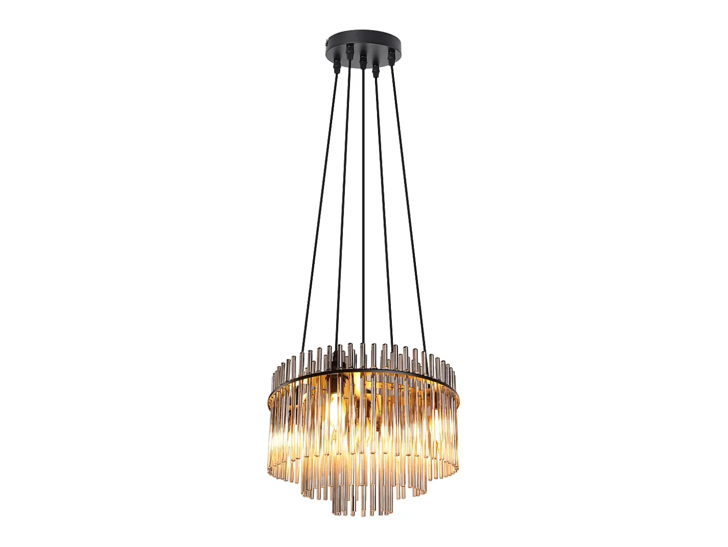 Lámpara colgante vintage Nettlife negra, 5 lámparas de cristal, casquillo E14, Ø 40 cm, para mesa, salón, bar (sin bombillas).