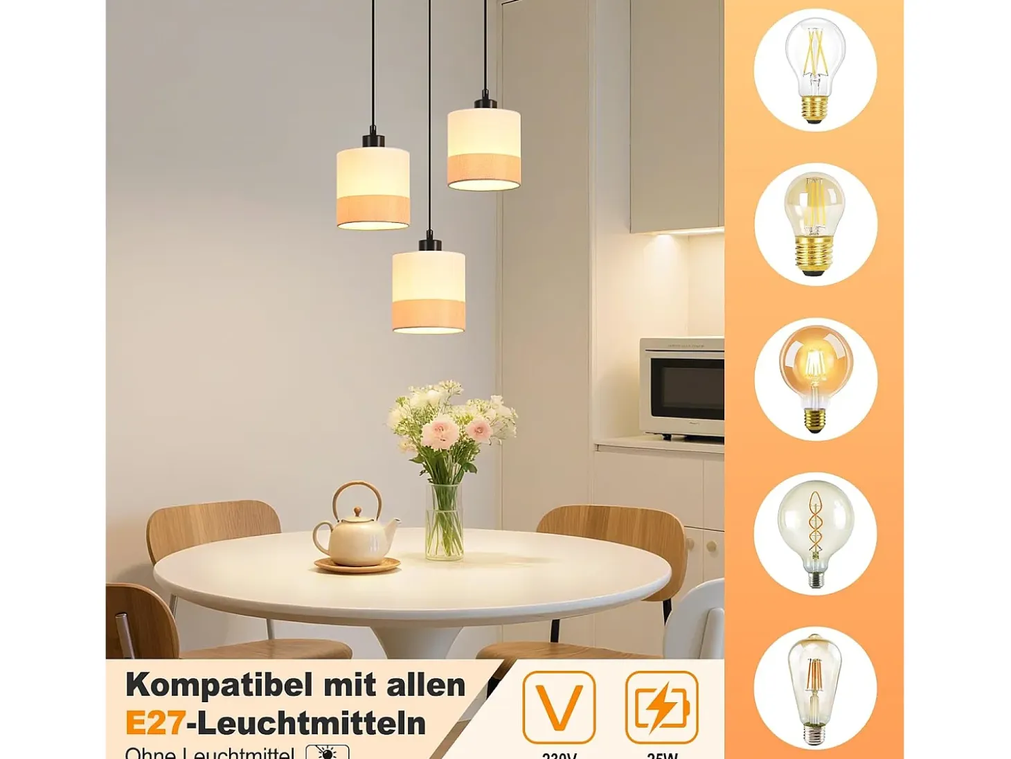 Lámpara colgante vintage Nettlife para mesa de comedor - Lámpara de araña de tela blanca de 3 luces E27, iluminación retro para salón (bombillas no incluidas)
