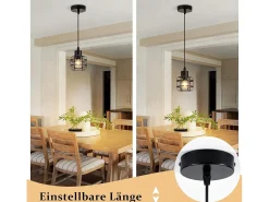 Lámpara colgante vintage Nettlife de 1 lámpara - Lámpara de araña de metal negro E14 retro - Altura ajustable para salón y comedor (bombilla no incluida)