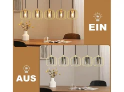 Lámpara colgante vintage Nettlife de 5 luces, de cristal y metal, para comedor, estilo retro, con casquillo E27 y altura ajustable (bombillas no incluidas).
