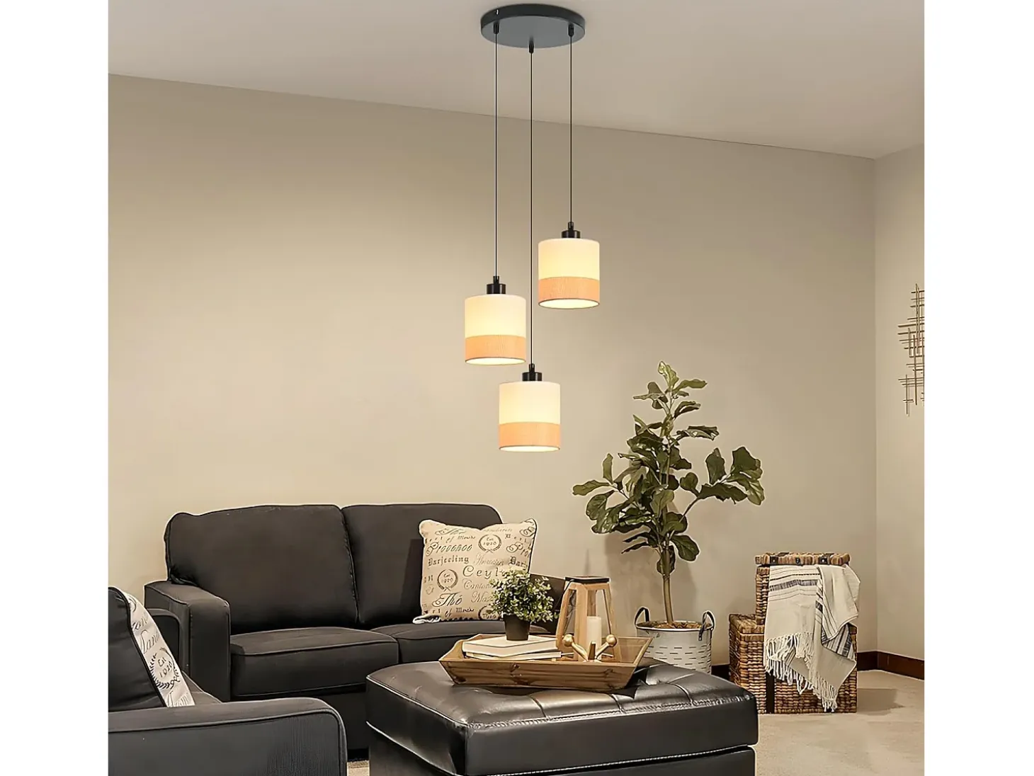Lámpara colgante vintage Nettlife para mesa de comedor: 3 luces, pantalla de tela blanca, casquillo E27, estilo retro (bombillas no incluidas)