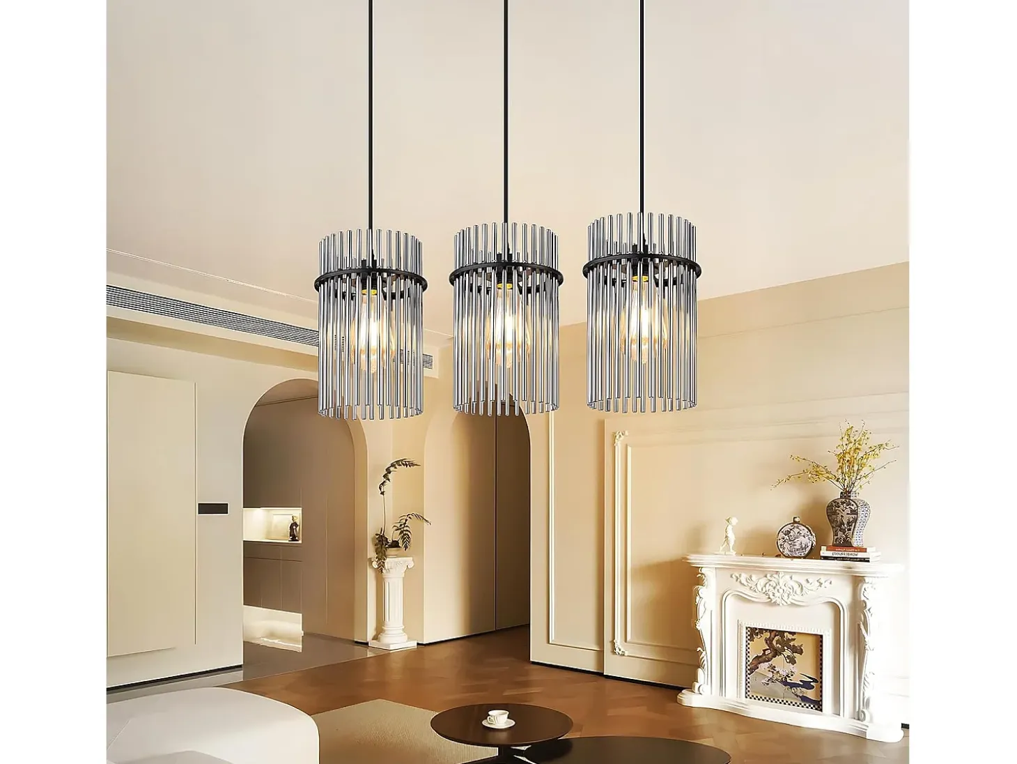 Lámpara colgante vintage Nettlife negra, lámpara de cristal de 3 luces, casquillo E27, Ø 16 cm, para mesa de comedor, salón (sin bombillas).
