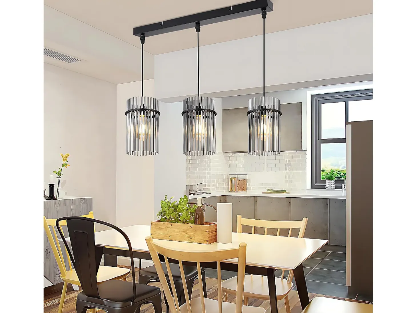 Lámpara colgante vintage Nettlife negra, lámpara de cristal de 3 luces, casquillo E27, Ø 16 cm, para mesa de comedor, salón (sin bombillas).
