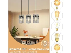 Lámpara colgante vintage Nettlife negra, lámpara de cristal de 3 luces, casquillo E27, Ø 16 cm, para mesa de comedor, salón (sin bombillas).