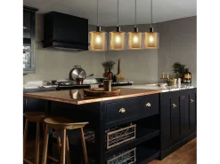 Lámpara colgante vintage NETTLIFE para salón dorada, 3 bombillas E14, cristal industrial, ALTURA REGULABLE
