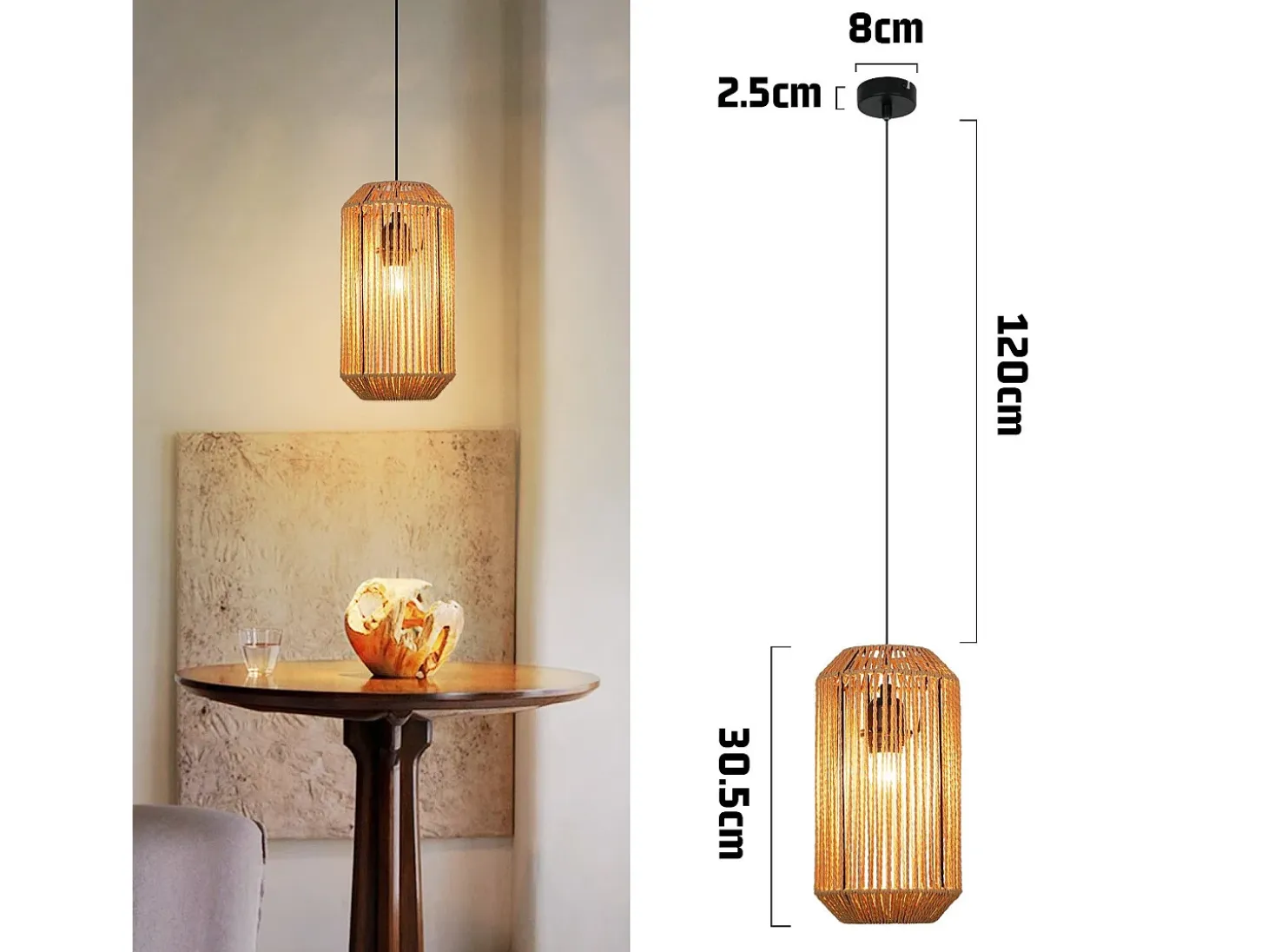 Lámpara colgante vintage para mesa de comedor NETTLIFE, diseño de farol de cuerda de cáñamo de 1 bombilla, E27, para comedor
