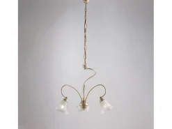 Lámpara de araña Alice en hierro lacado marfil con decoración. Difusores de oro antiguo y cristal d. 14 alabastro blanco 3 luces 106 Ø50