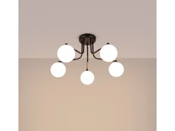Lámpara De Araña Astral Minimalista De Acero/Vidrio - 5 Fuentes Luminosas - L.58 X A.29 Cm - Negro/Blanco