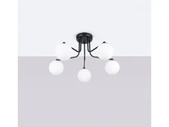 Lámpara De Araña Astral Minimalista De Acero/Vidrio - 5 Fuentes Luminosas - L.58 X A.29 Cm - Negro/Blanco