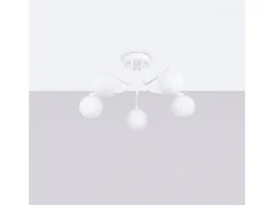 Lámpara de araña Bealy minimalista de acero/vidrio - 5 fuentes luminosas 3000K - L.58 x A.29 cm - blanco