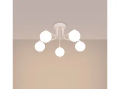 Lámpara de araña Bealy minimalista de acero/vidrio - 5 fuentes luminosas 4000K - L.58 x A.29 cm - blanco