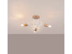 Lámpara De Araña Ember Minimalista De Acero/Madera - 3 Fuentes Luminosas - L.14 X A.26 Cm - Blanco/Madera Natural