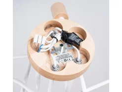 Lámpara De Araña Ember Minimalista De Acero/Madera - 5 Fuentes Luminosas - L.15 X A.26 Cm - Blanco/Madera Natural