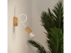 Lámpara De Araña Ember Minimalista De Acero/Madera - 5 Fuentes Luminosas - L.15 X A.26 Cm - Blanco/Madera Natural