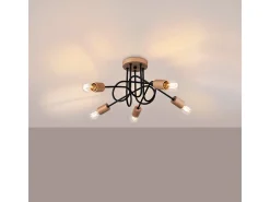 Lámpara De Araña Ember Minimalista De Acero/Madera - 5 Fuentes Luminosas - L.15 X A.26 Cm - Negro/Madera Natural