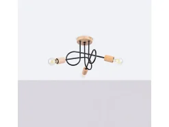 Lámpara De Araña Ember Minimalista De Acero/Madera - 3 Fuentes Luminosas - L.14 X A.26 Cm - Negro/Madera Natural
