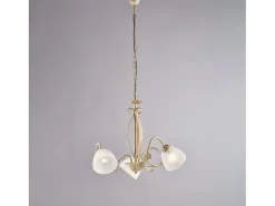 Lámpara de araña forjada en hierro lacado marfil con dec. Difusores de oro antiguo y cristal d. 13 alabastro blanco 5 luces 105 Ø64