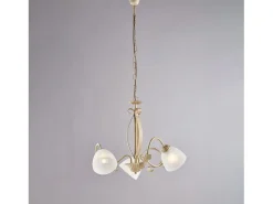 Lámpara de araña forjada en hierro lacado marfil con dec. Difusores de oro antiguo y cristal d. 13 alabastro blanco 3 luces 103 Ø51