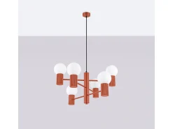 Lámpara De Araña Halo Moderno De Aluminio - 6 Fuentes Luminosas - L.64 X A.230 Cm - Ocre Rojo