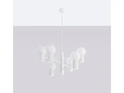Lámpara De Araña Halo Moderno De Aluminio - 6 Fuentes Luminosas - L.64 X A.230 Cm - Blanco
